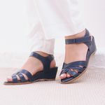 Sandália Anabela Couro Legítimo Azul Anil - MANDALA