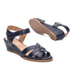 Sandália Anabela Couro Legítimo Azul Anil - MANDALA