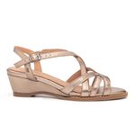 Sandália Anabela Couro Legítimo Champagne - CRISTAL