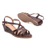 Sandália Anabela Couro Legítimo Madeira - CRISTAL