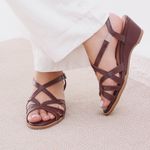 Sandália Anabela Couro Legítimo Madeira - CRISTAL