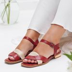 Sandália Rasteira - RENASCER - Vermelha e Off White - 914.40
