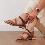 Sandália Rasteira - AFETO - Chocolate e Preta - 862.09