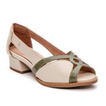 Sapato Peep Toe CUIDADO - Sálvia e Off White - 965.22