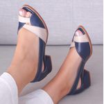 Sapato Peep Toe ENERGIA - Azul Marinho e Off White - 965.14 