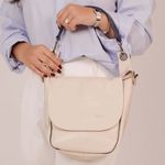 Bolsa de Couro FLORAR - Off White e Azul