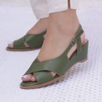 Sandália Anabela Couro Legítimo Sorria Cacto 970-05