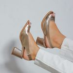 Sandália Peep Toe Salto Grosso Champagne - Elegância - 177-31