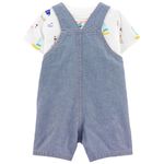 JARDINEIRA CARTERS JEANS CHAMBRAY BARCOS COM CAMISETA MENINO