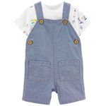 JARDINEIRA CARTERS JEANS CHAMBRAY BARCOS COM CAMISETA MENINO