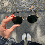 Óculos de Sol Redondo Preto Metal Premium Aruba UV400