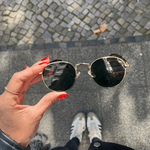 Óculos de Sol Redondo Preto Metal Premium Aruba UV400