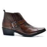 Bota Texana Masculino Couro Café Com Fivela Cano Baixo Bico Fino 