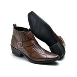 Bota Texana Masculino Couro Café Com Fivela Cano Baixo Bico Fino 