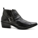 Bota Texana Masculino Couro Preto Com Fivela Cano Baixo Bico Fino
