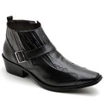 Bota Texana Masculino Couro Preto Com Fivela Cano Baixo Bico Fino