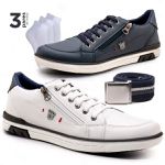 Kit Combo 2 Pares de Sapatênis Calce Facil Franshoes + 1 Cinto + 3 Meias Sport