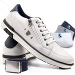 Kit Sapatenis Masculino Franshoes Calce Facil Branco + Cinto de Gorgorão + 3 Pares de Meia Lupo 189