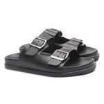 Rasteira Franshoes Birken Preto com Duas Fivelas