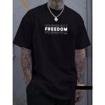 Camiseta Masculina Franshoes Casual 100% Algodão Freedom Preto Manga Curta