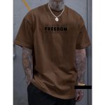Camiseta Masculina Franshoes Casual 100% Algodão Freedom Marrom Manga Curta