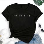 T- Shirt Feminina Franshoes 100% Algodão Camiseta Blessed Preta