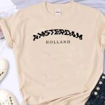 T- Shirt Feminina Franshoes 100% Algodão Camiseta Amsterdam Holland Bege