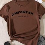 T- Shirt Feminina Franshoes 100% Algodão Camiseta Amsterdam Holland Marrom