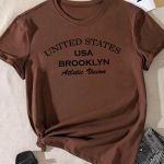 T- Shirt Feminina Franshoes 100% Algodão Camiseta Brooklyn Atletic Vision Marrom