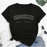 T- Shirt Feminina Franshoes 100% Algodão Camiseta Brooklyn NY Preta