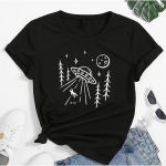 T- Shirt Feminina Franshoes 100% Algodão Camiseta Nave Abduzido Preta