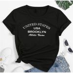T- Shirt Feminina Franshoes 100% Algodão Camiseta Brooklyn Atletic Vision Preta