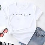 T- Shirt Feminina Franshoes 100% Algodão Blessed Branca 