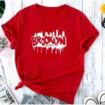 T- Shirt Feminina Franshoes 100% Algodão Camiseta Brooklyn City Vermelha
