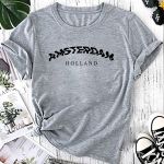 T- Shirt Feminina Franshoes 100% Algodão Camiseta Amsterdam Holland Cinza