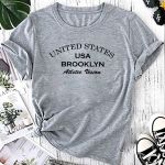 T- Shirt Feminina Franshoes 100% Algodão Camiseta Brooklyn Atletic Vision Cinza