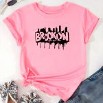 T- Shirt Feminina Franshoes 100% Algodão Camiseta Brooklyn City Rosa Claro