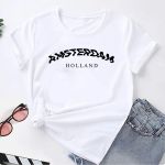 T- Shirt Feminina Franshoes 100% Algodão Camiseta Amsterdam Holland Branca 