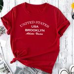 T- Shirt Feminina Franshoes 100% Algodão Camiseta Brooklyn Atletic Vermelha