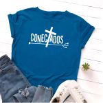 T- Shirt Feminina Franshoes 100% Algodão Camiseta Conectados Azul