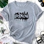 T- Shirt Feminina Franshoes 100% Algodão Camiseta Brooklyn City Cinza