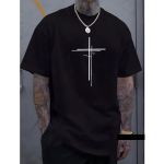 Camiseta Masculina Franshoes Casual 100% Algodão Cruz Dupla Preta Manga Curta