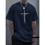 Camiseta Masculina Franshoes Casual 100% Algodão Cruz Dupla Azul Marinho Manga Curta 