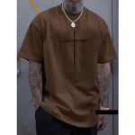 Camiseta Masculina Franshoes Casual 100% Algodão Cruz Dupla Marrom Manga Curta