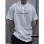 Camiseta Masculina Franshoes Casual 100% Algodão Cruz Dupla Cinza Manga Curta