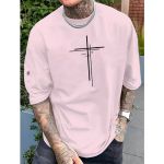 Camiseta Masculina Franshoes Casual 100% Algodão Cruz Dupla Rosa Bebê Manga Curta