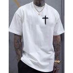 Camiseta Masculina Franshoes Casual 100% Algodão Cruz Branco Manga Curta