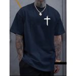 Camiseta Masculina Franshoes Casual 100% Algodão Cruz Azul Marinho Manga Curta 