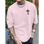 Camiseta Masculina Franshoes Casual 100% Algodão Cruz Rosa Bebê Manga Curta