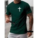 Camiseta Masculina Franshoes Casual 100% Algodão Cruz Verde Manga Curta 